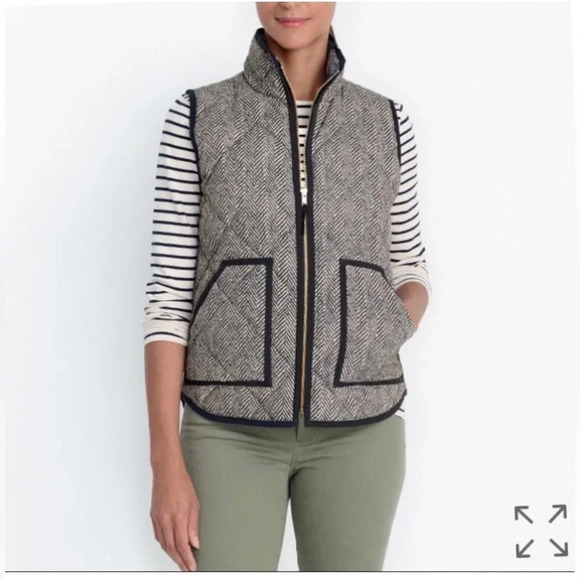 J. CREW Herringbone Excursion Quilted Down Puffer Vest Double Zipper - Picture 7 of 9